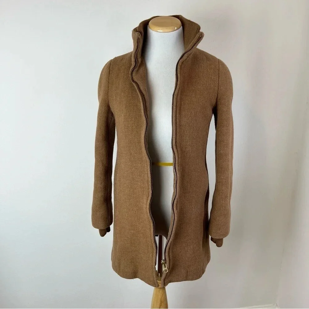 J. Crew Lodge Italian Wool Stadium Pea Coat Size 00 Tan Brown Camel b50 - Picture 5 of 11